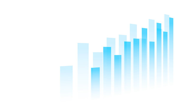 Light blue bar graph rising on white background. Shows growth or progress trend. Perfect for financial, business. Raster image in JPEG format
