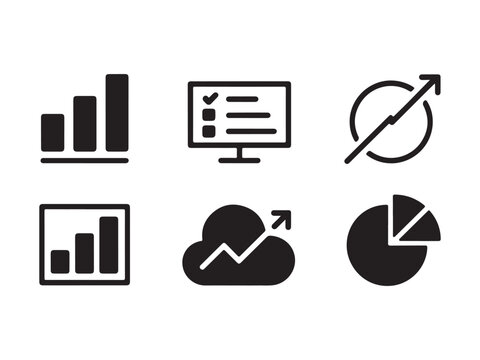 Collection of business and finance icons including bar charts pie charts and graphs for data analysis and statistics  various financial and statistical symbols