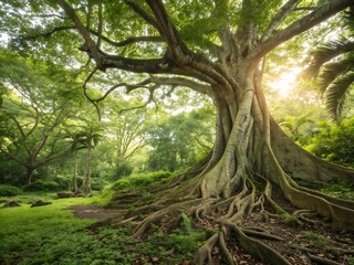 Fototapeta premium Large tree with exposed roots in a forest