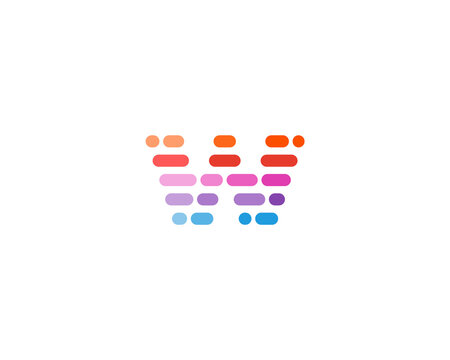 Abstract letter w monogram logo image. Creative colorful dash horizontal capsule bar and dot geometric icon for modern technology, innovative sound wave, and cloud data business.