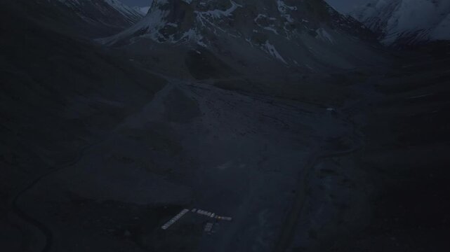4K RAW Night Drone Footage of Gonbo Rangjon Mountain, Ladakh | Aerial View of Sacred Himalayan Peak Under Starry Sky in Zanskar Valley, India