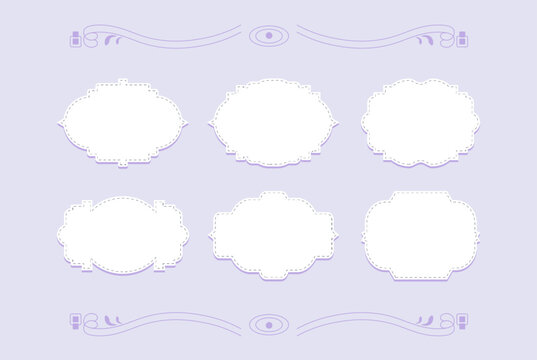 Set of vintage frame to put title or description for decoration or printing purpose. Aesthetic frame with various shape in blank white and dashed outline shaped