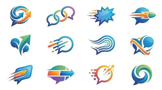 Collection of modern abstract speech bubble logos and icons.