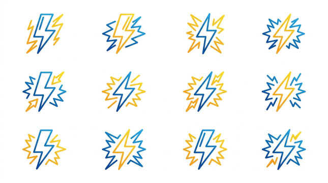 Collection of lightning bolt icons in blue and yellow.