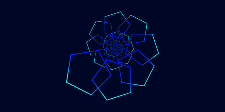 Minimalist Twisted colored spiral Wireframe pentagon shape, gradient transprancy.