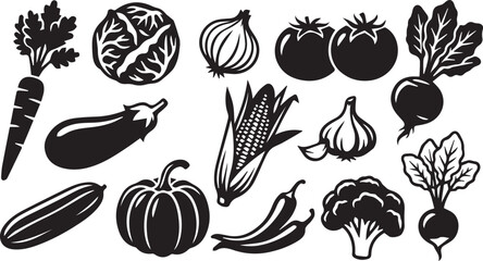 Hand Drawn Vegetable Icons Set Black and White Vector Graphic © Vector 4 You