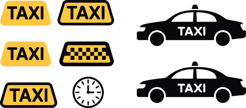 taxi service icons set meter driver fare map navigation city symbols