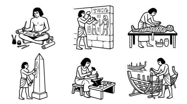 Ancient egyptian people engaged in various occupations and daily activities