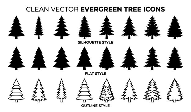Christmas pine and fir tree vector icon collection