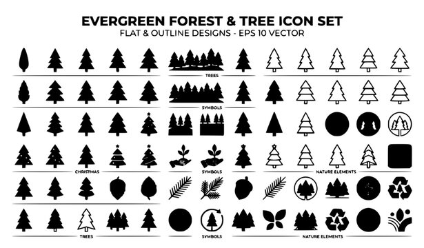 Pine tree and fir tree icon set vector illustration EPS 10