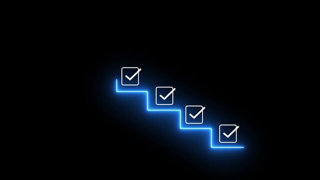 Achievement Pathway, digital checklist with glowing badge, symbolizing goal completion and success in a business setting, coach the way of setting goals. 3d Motion graphics transparent background