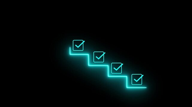 Achievement Pathway, digital checklist with glowing badge, symbolizing goal completion and success in a business setting, coach the way of setting goals. 3d Motion graphics transparent background