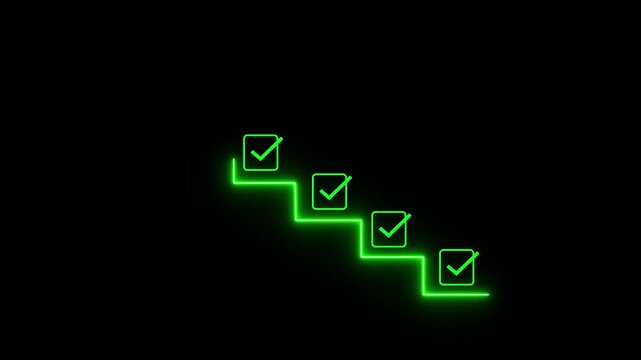 Achievement Pathway, digital checklist with glowing badge, symbolizing goal completion and success in a business setting, coach the way of setting goals. 3d Motion graphics transparent background
