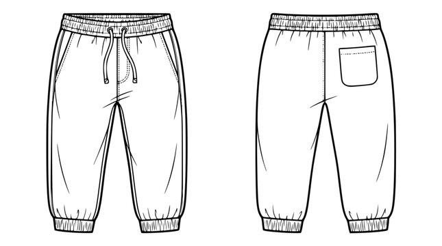 Detailed vector illustration of front and back white sweatpants design