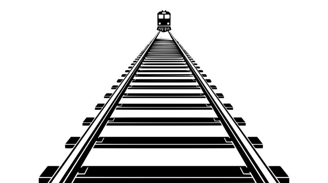 Black and white vector illustration of a train on railroad tracks