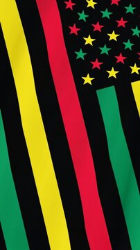 Waving Alternative Juneteenth Flag. Since 1865. Design of Banner. Black history month. Vertical video for social media and stories.