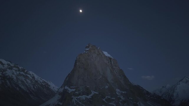 4K RAW Night Drone Footage of Gonbo Rangjon Mountain, Ladakh | Aerial View of Sacred Himalayan Peak Under Starry Sky in Zanskar Valley, India