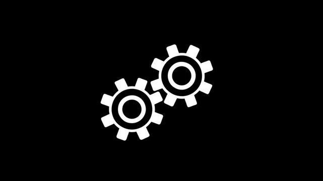 cogwheel gear spinning around animation video. Gear set. Black gear wheel icons on white background. 
Three gear rotating animation with 2d concept