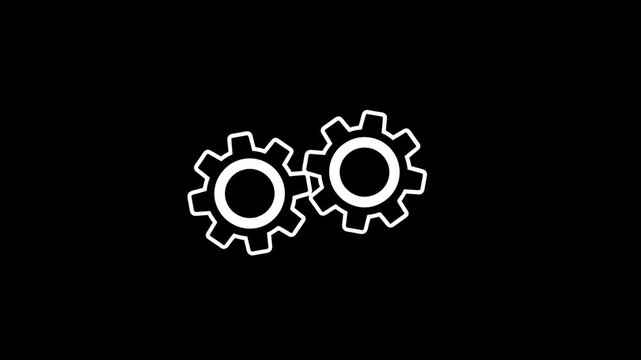 cogwheel gear spinning around animation video. Gear set. Black gear wheel icons on white background. 
Three gear rotating animation with 2d concept