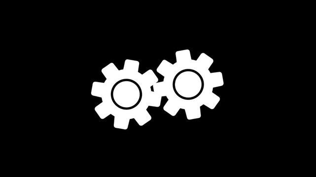 cogwheel gear spinning around animation video. Gear set. Black gear wheel icons on white background. 
Three gear rotating animation with 2d concept