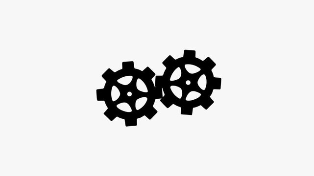 cogwheel gear spinning around animation video. Gear set. Black gear wheel icons on white background. 
Three gear rotating animation with 2d concept