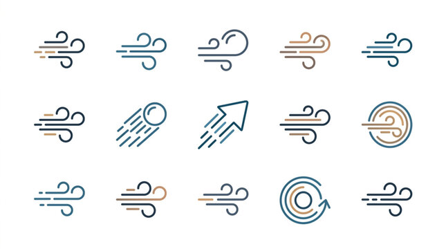 Collection of wind icons representing different weather conditions and air movement.