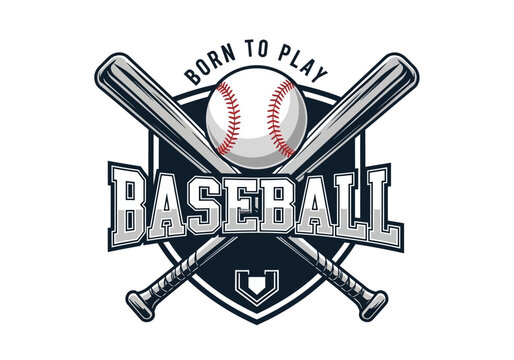 Vintage Baseball Emblem with Crossed Bats and Ball Shield Logo - Born to Play Sports Graphics