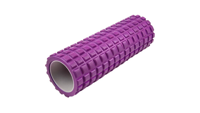 Purple foam roller for fitness yoga massage muscle relief isolated on transparent background