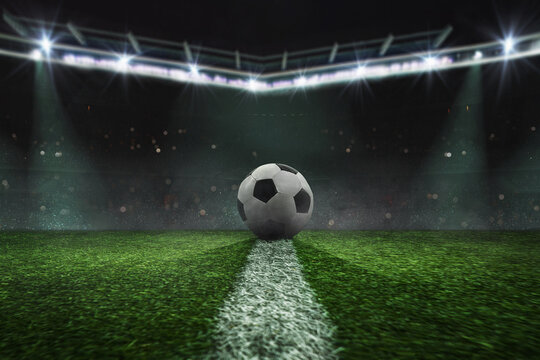 textured soccer game field with neon fog - center, midfield