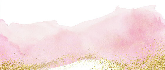 Fototapeta premium elegant pink watercolor background washes beneath shimmering golden glitter texture framing white space