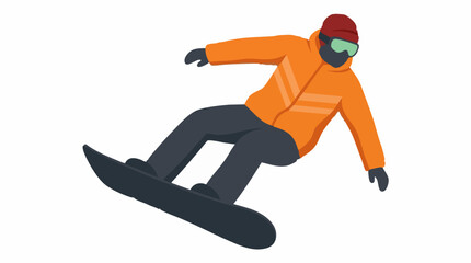 Fototapeta premium Stylized illustration of a snowboarder in orange jacket performing a trick
