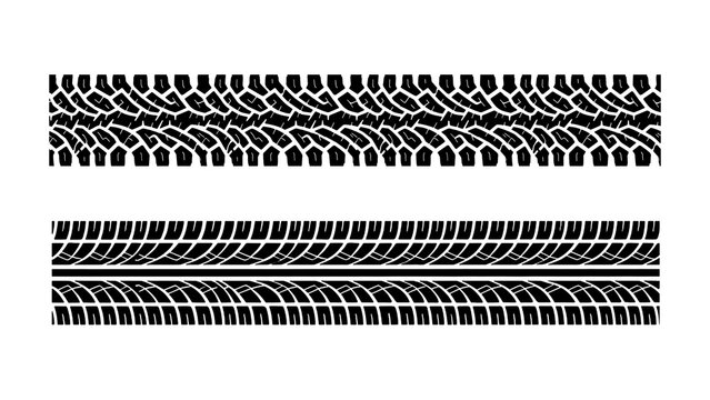 Realistic black car tire tracks vector collection featuring offroad truck and racing wheel tread patterns isolated on transparent background for your creative graphic design elements