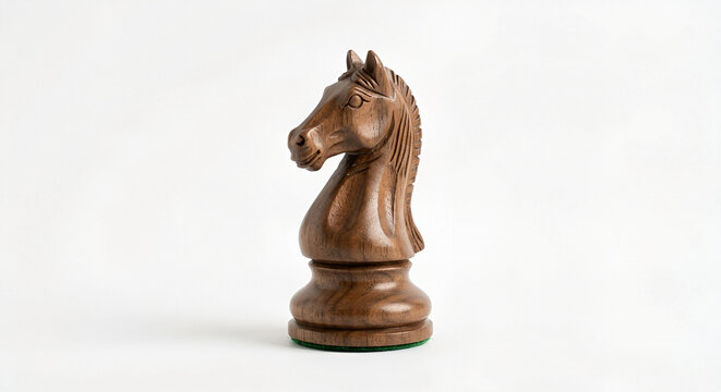 Pi&egrave;ce d'&eacute;checs en bois &ndash; cavalier isol&eacute; sur fond blanc