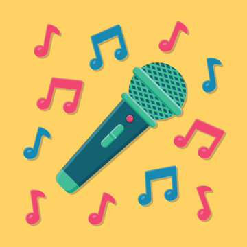 Vocal Microphone with Colorful Musical Notes Vector