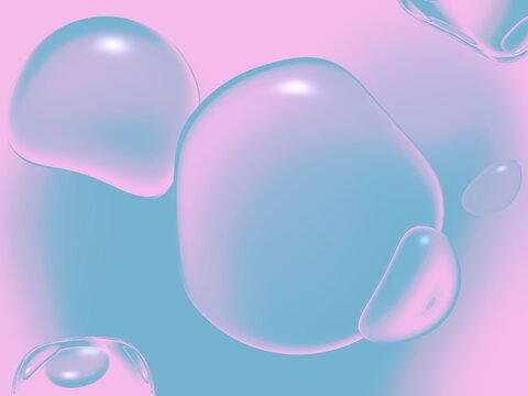 Abstract Glossy Pastel Liquid Gradient Background with Floating Blue Pink Shapes