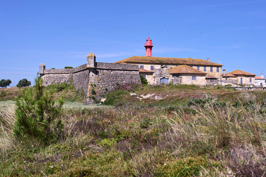 Castle of S&atilde;o Jo&atilde;o Baptista. Esposende (Portugal), May 31, 2026. Also called the Esposende Fortress, it was built in 1699. It houses one of the few metal lighthouses in Portugal.