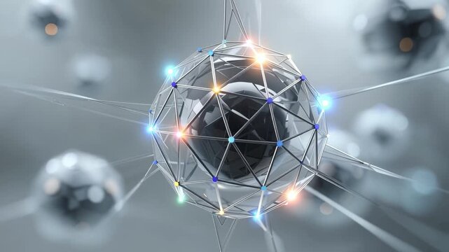 Shining sphere floats amid blurred, glowing orbs