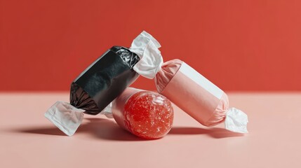 A vibrant display of assorted candies wrapped in colorful packaging brings a playful and festive mood, perfect for sweet treats and celebrations.