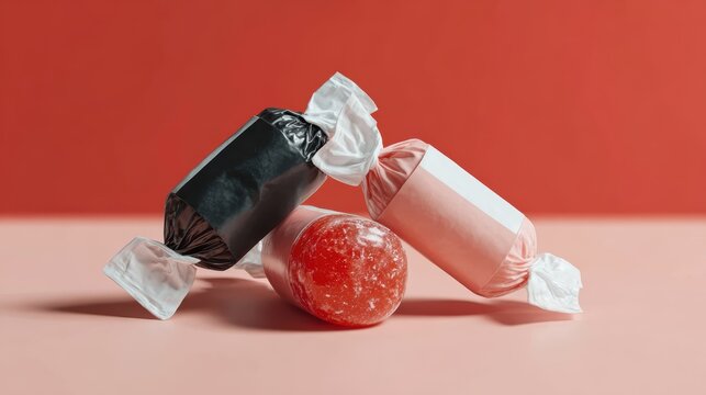 A vibrant display of assorted candies wrapped in colorful packaging brings a playful and festive mood, perfect for sweet treats and celebrations.