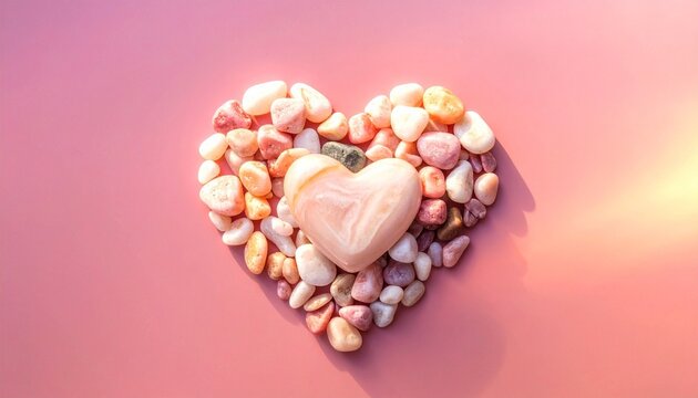 Heart of pink stones arranged on soft background