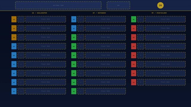 International Football squad list template animation editable roster players overlay