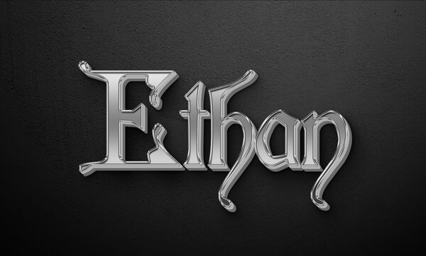 Silver 3D text effect of name Ethan on dark background.