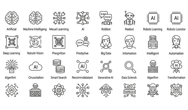 Artificial Intelligence Editable Stroke Line Icon Set Featuring Chatbot Neural Network and Machine Learning Symbols Vector