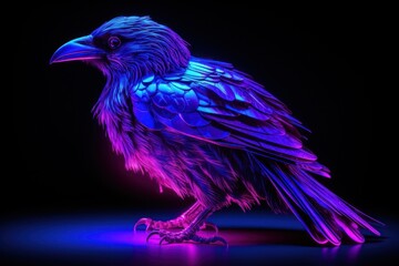 Obraz premium Neon full body of raven animal purple bird.
