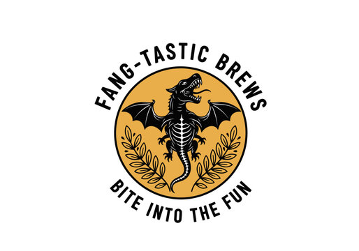 Vintage Dragon Logo Design for Brewery or Coffee Shop with Fang-tastic Brews Typography