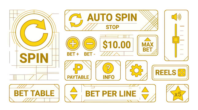 Online Casino Game Interface Elements - Spin, Bet, Auto Spin, Reels, Info