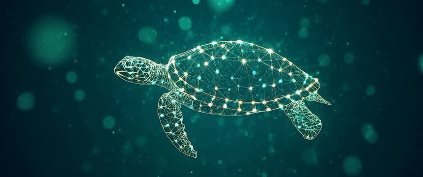 Cybernetic Sea Turtle Profile in 3D Glowing Molecular Concept
