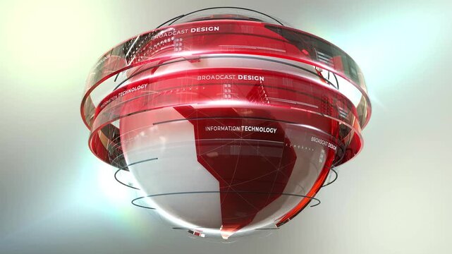 Futuristic Red Transparent Globe Rotation for Global News Broadcast Intro
