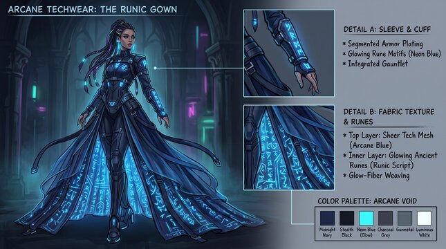 Fantasy character design of a woman in arcane technology outfit  