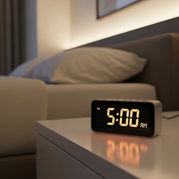 Digital alarm clock on table